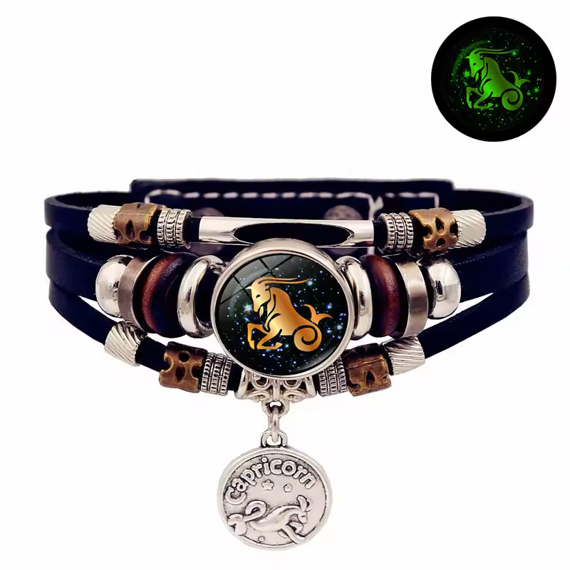 Glow-in-the-Dark Leather Zodiac Bracelet