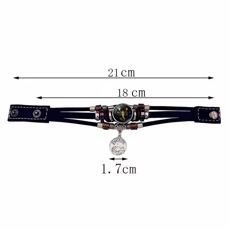 Glow-in-the-Dark Leather Zodiac Bracelet