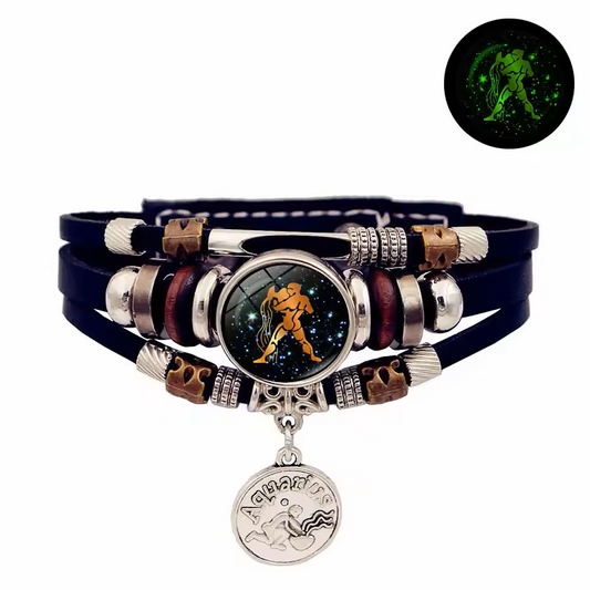 Glow-in-the-Dark Leather Zodiac Bracelet