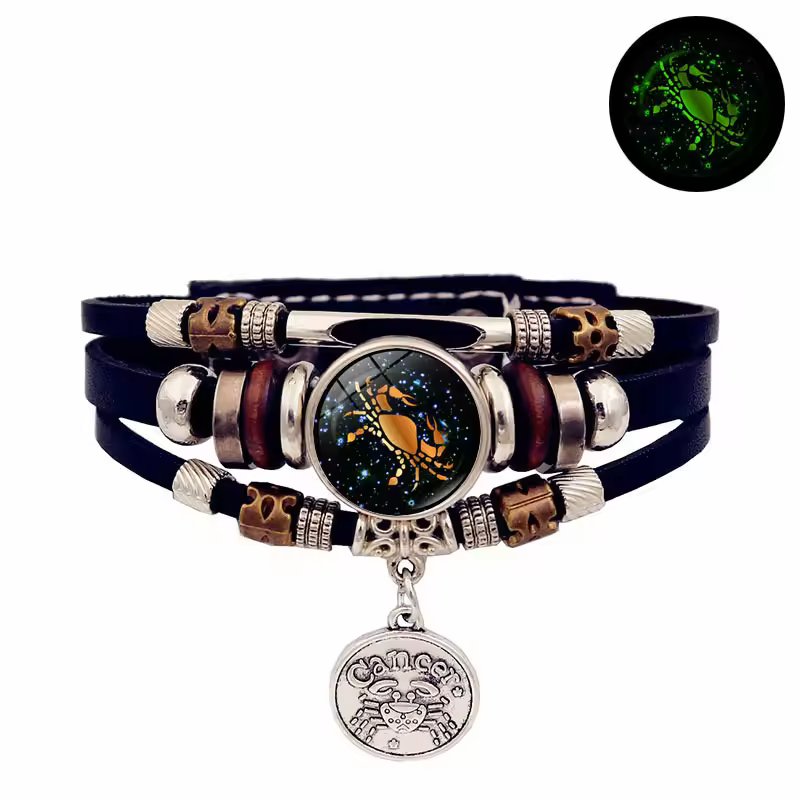 Glow-in-the-Dark Leather Zodiac Bracelet