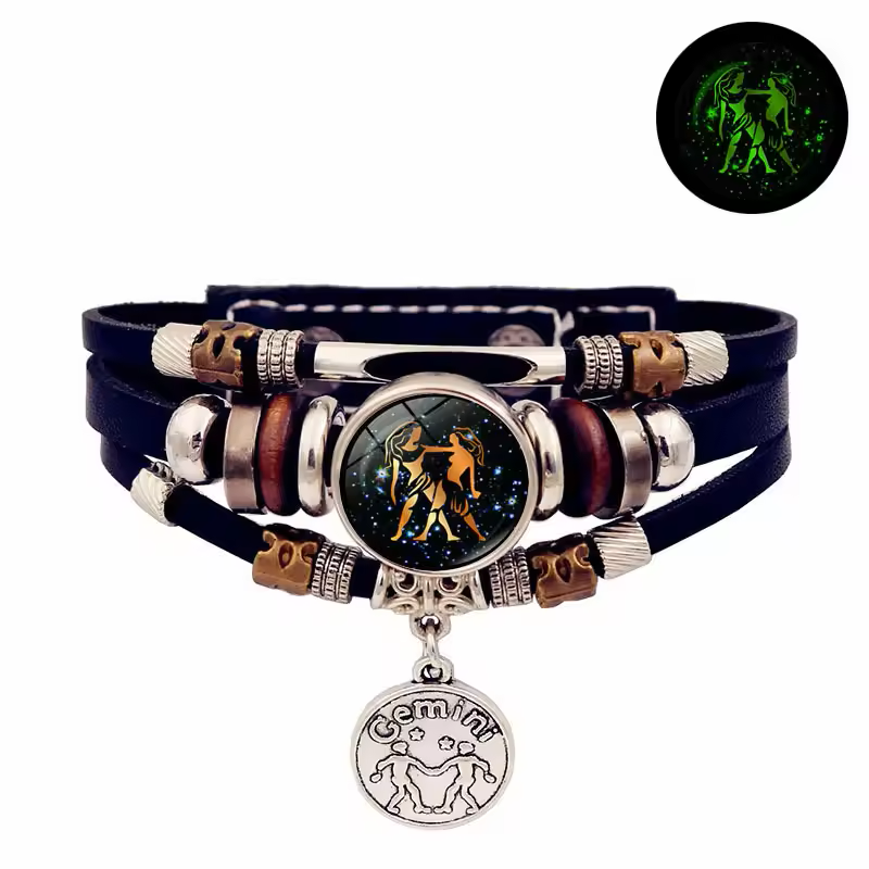 Glow-in-the-Dark Leather Zodiac Bracelet