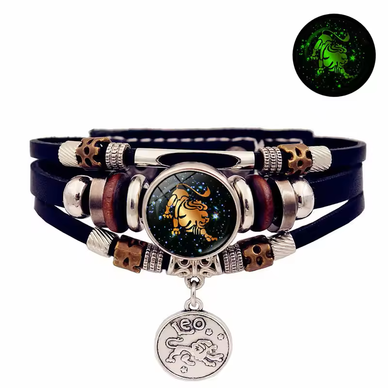 Glow-in-the-Dark Leather Zodiac Bracelet