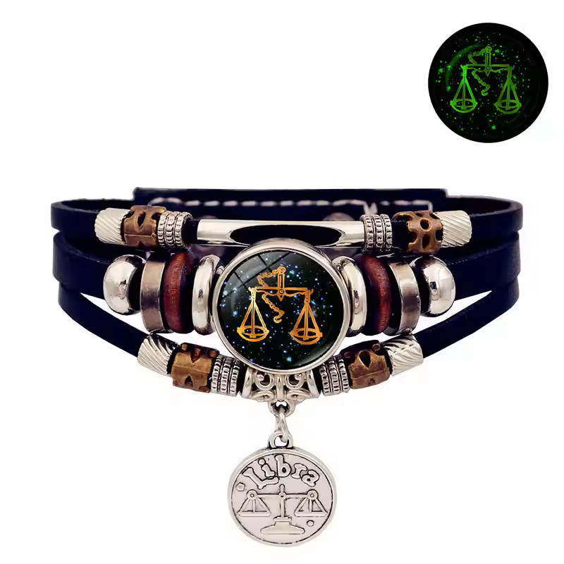 Glow-in-the-Dark Leather Zodiac Bracelet