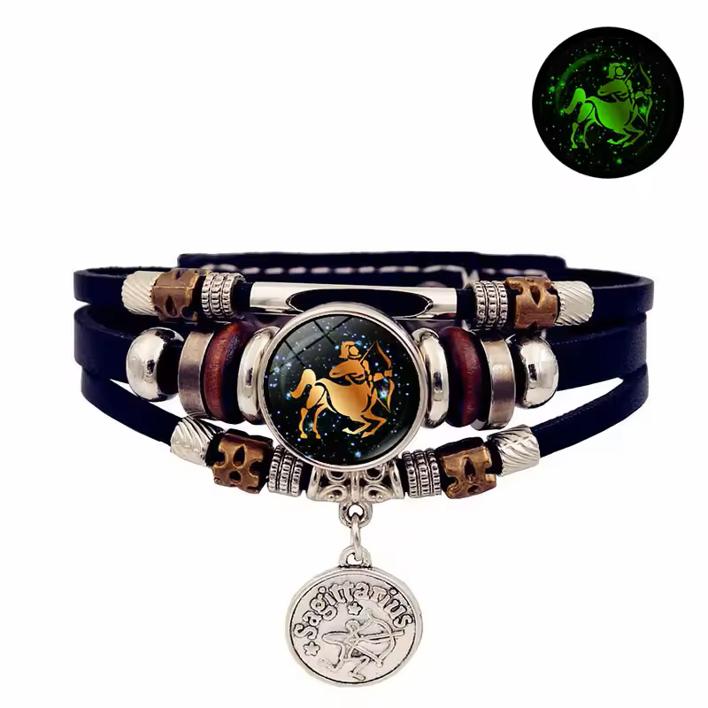 Glow-in-the-Dark Leather Zodiac Bracelet