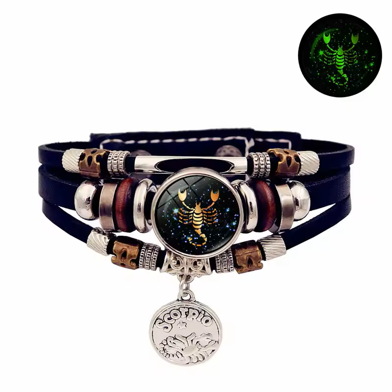 Glow-in-the-Dark Leather Zodiac Bracelet