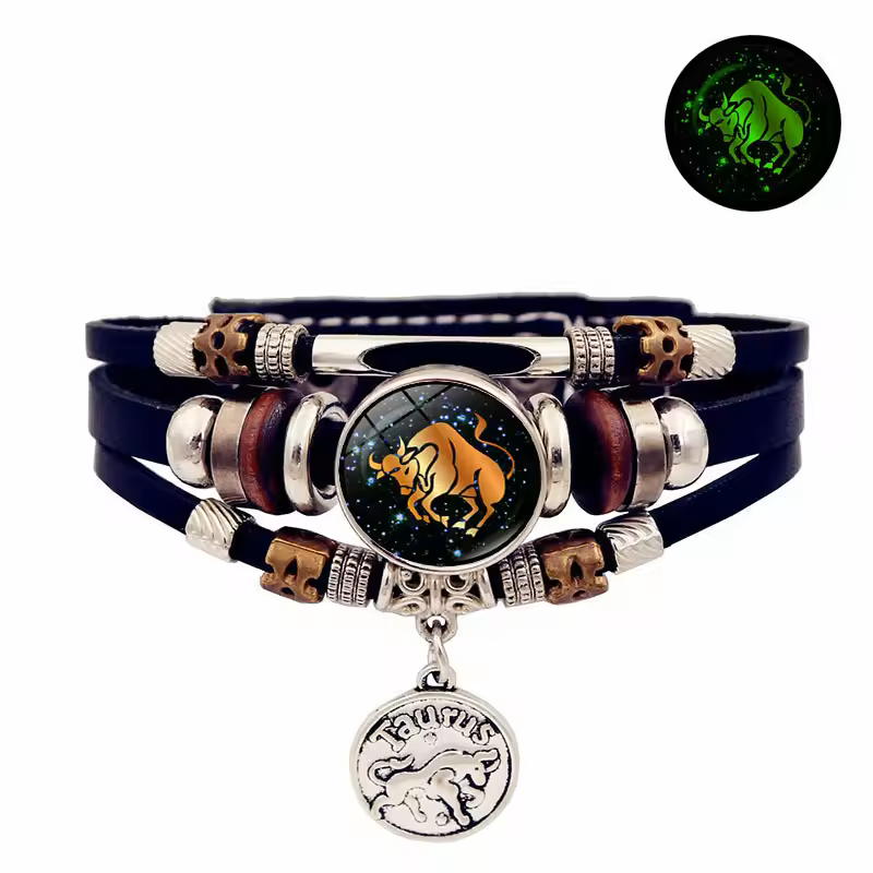 Glow-in-the-Dark Leather Zodiac Bracelet