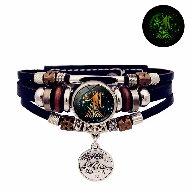 Glow-in-the-Dark Leather Zodiac Bracelet